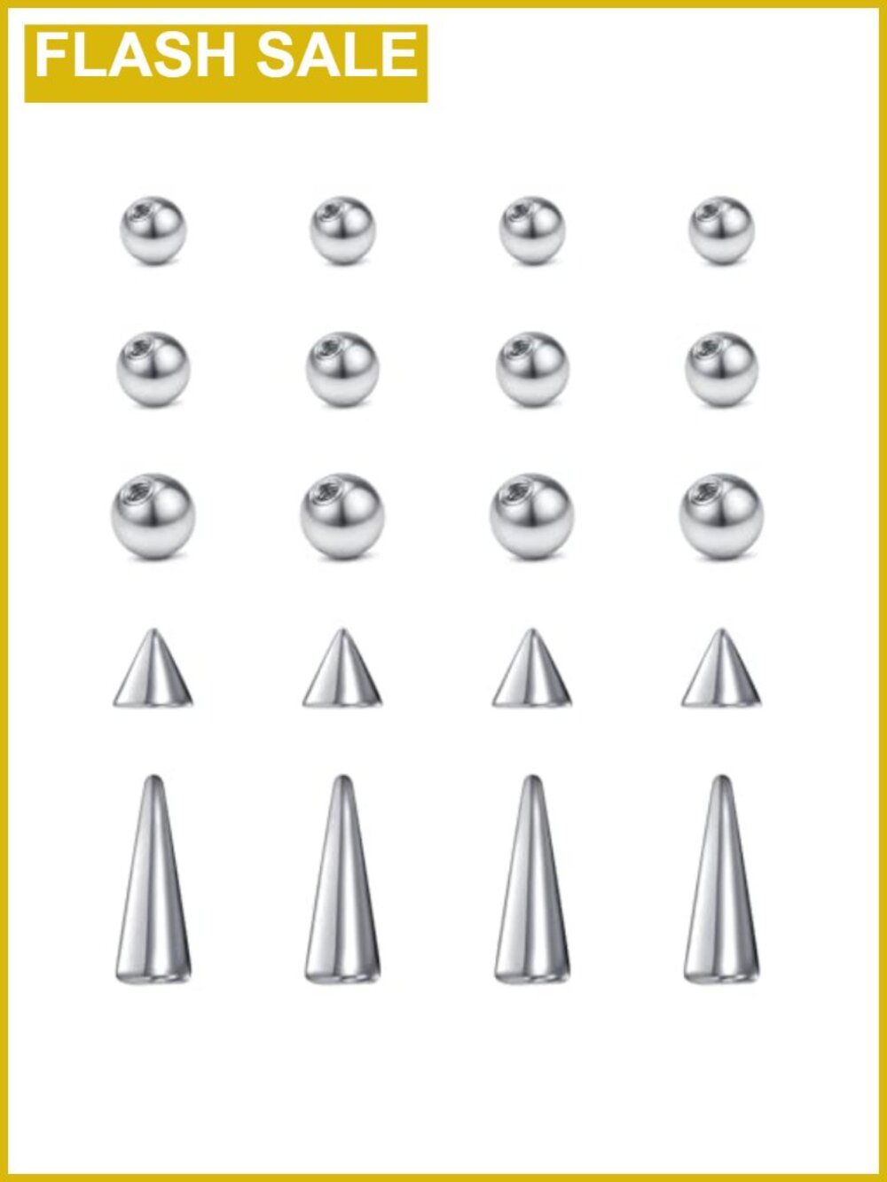 16g Stainless Steel Replacement Balls & Spikes for Lip Studs Labret Earrings